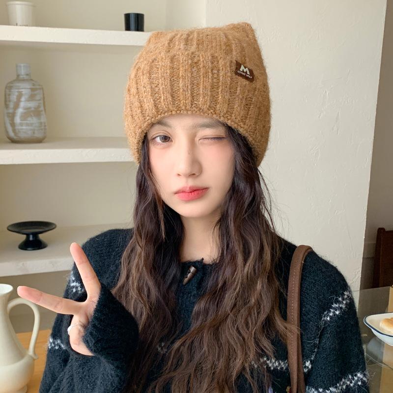 Sweet and cute cat ear knitted wool hat children autumn and winter versatile big head circumference headgear casual warm hat new