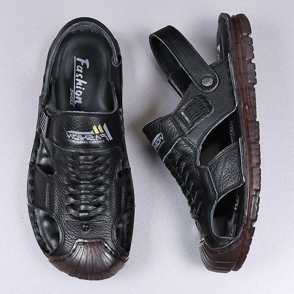 

Чоловічі сандалі з натуральної шкіри Літні Нековзкі М яка підошва Дихаючі З відкритим носком Повсякденні Пляжні 44