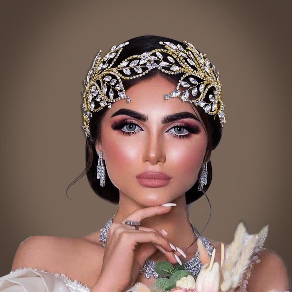 Tiara Nupcial de Folha de Strass - Acessório de Cabelo Tecido à Mão para Casamentos e Eventos, DZ017