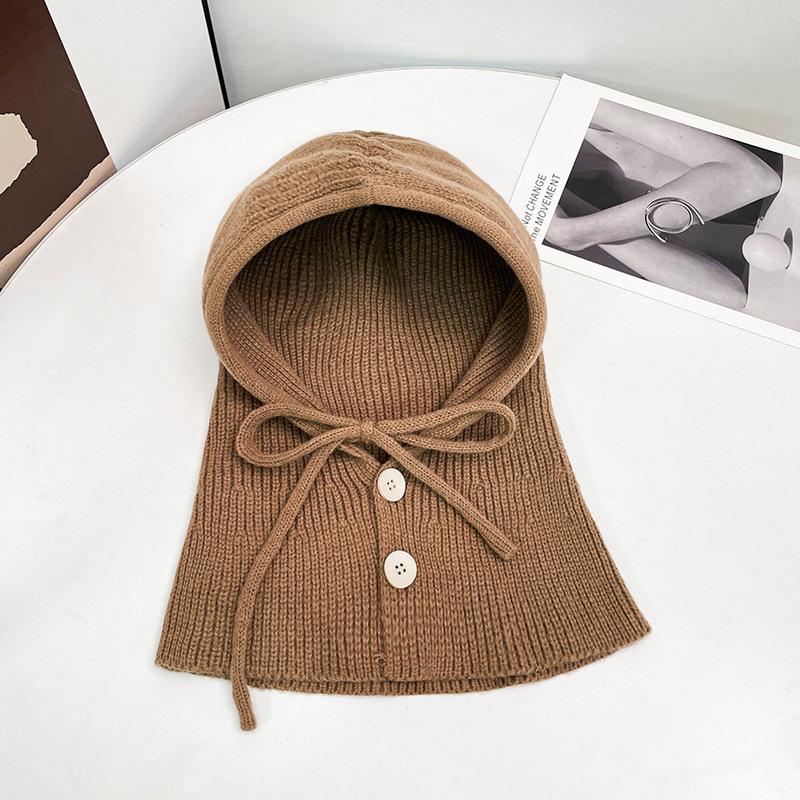 Knitted Balaclava Hat Scarf Integrated Women's Autumn and Winter Little Red Riding Hood Warm Ear Protector Wool Hat