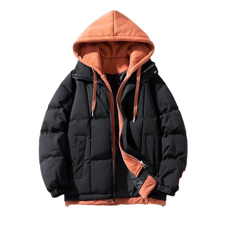 Men's Faux Two-Piece Hooded Cotton Jacket - Thick, Loose Winter Jacket for Men and Women