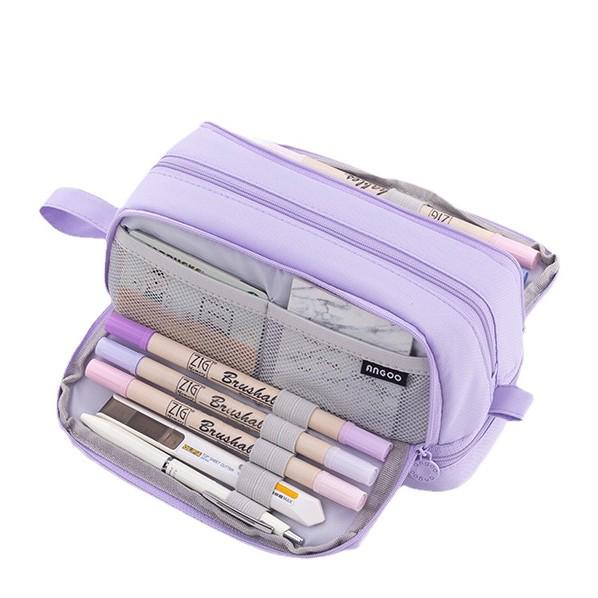 Double Layer Solid Color Pencil Case - Korean & Japanese Style, Large Capacity for Boys and Girls, Middle School Students