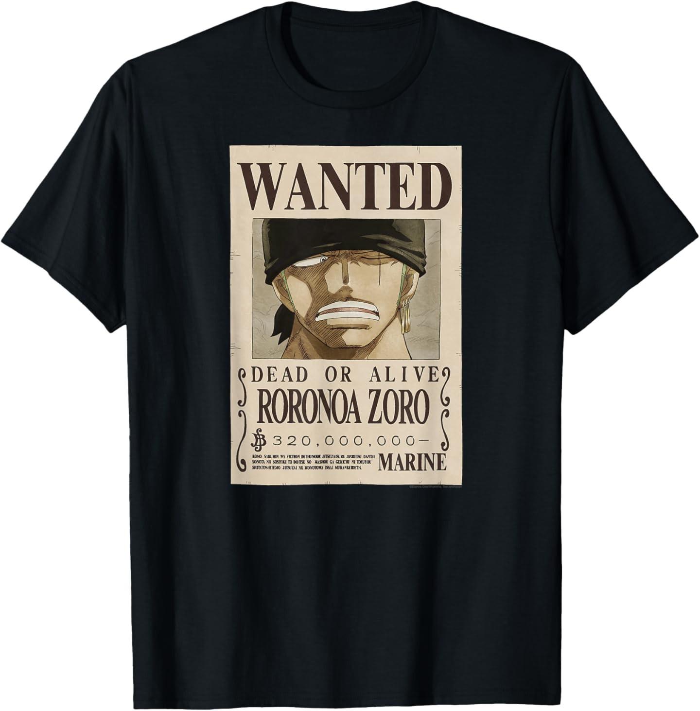 Anime Roronoa Zoro Wanted Poster T-Shirt Mens Womens Tees Top M