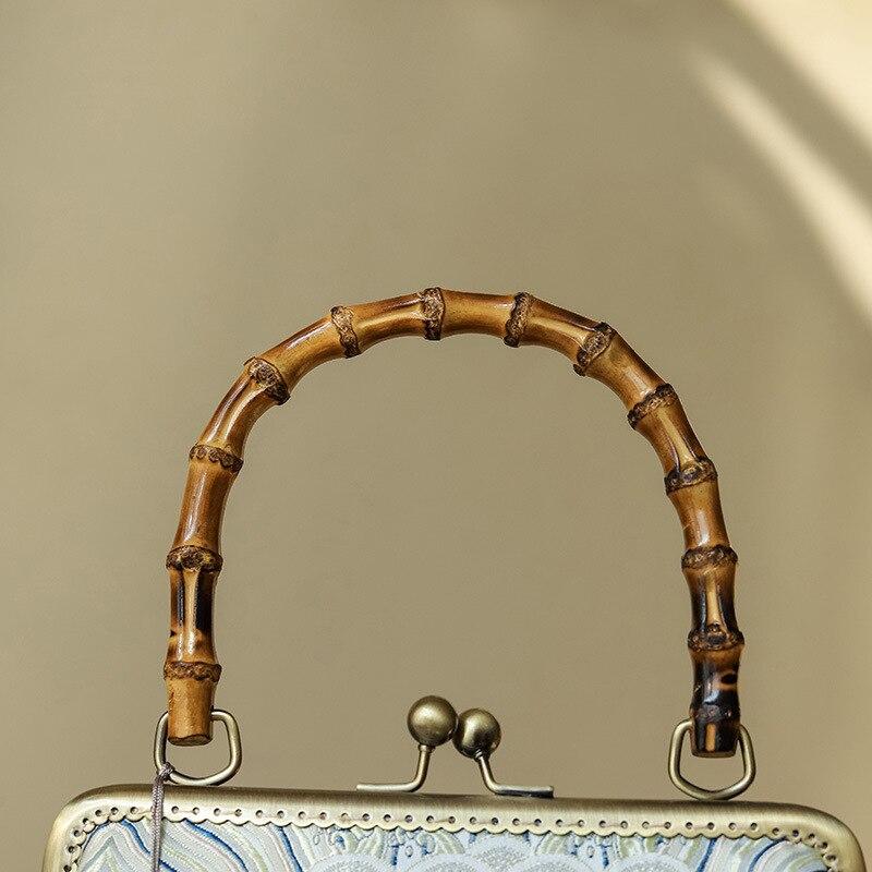 Johnature Elegant Women Cheongsam Banquet Bag Brocade Bamboo Handle Handbag Versatile Tassel Lady Shoulder Bags