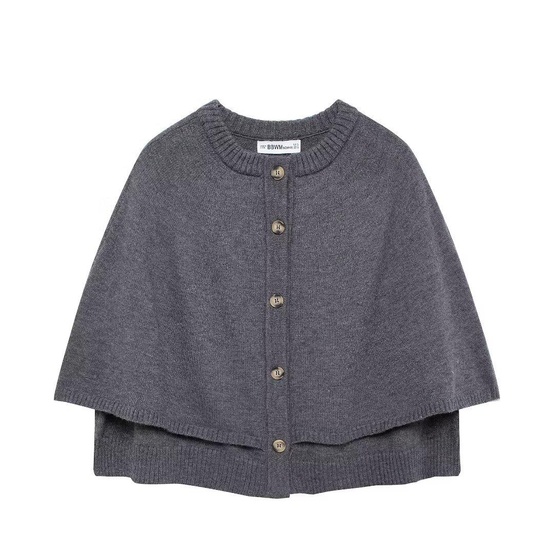 Early Spring Women s Knitted Shawl Cardigan - European & American Style, Casual Round Neck Small серый