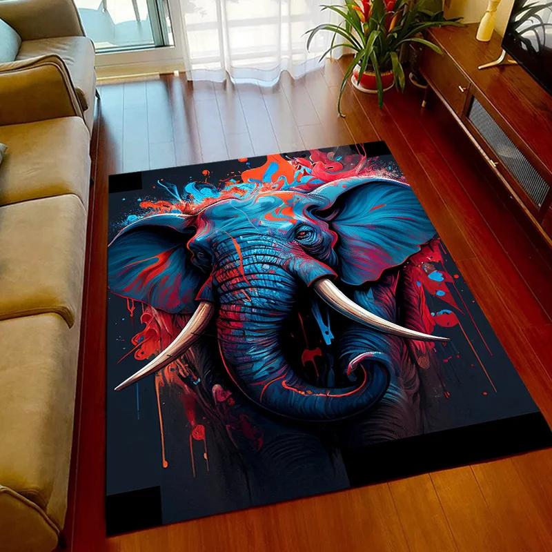 3D Printed Africa Elephant Face Close-up Animals Rugs for Bedroom Home Decor Play Mats Living Room Carpets Non-slip Floor Mats