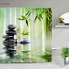Zen Landscape Shower Curtains Flowers Plant Green Bamboo Black Stone Scenery Bathroom Decor Waterproof Cloth Hanging Curtain Set