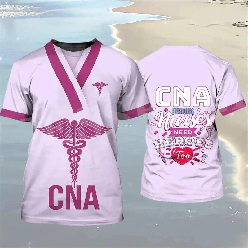 Letní dámské triko Unisex Topy s krátkým rukávem Oblečení pro sestru/lékaře 3D tisk Pohodlné pracovní oblečení Módní trička s výstřihem do O