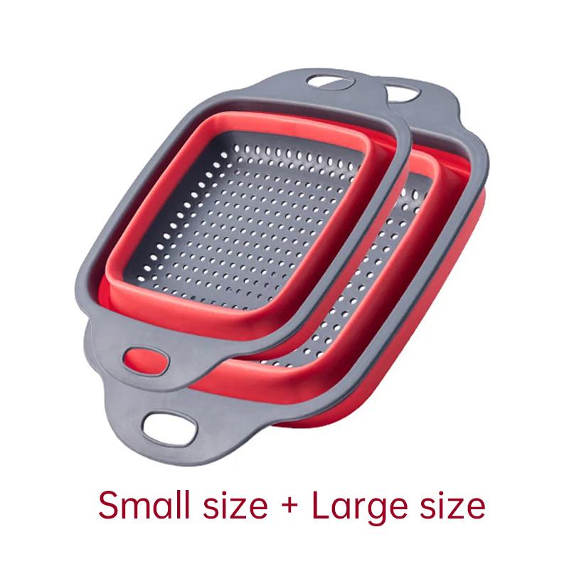 2pcs Folding Silicone Drain Basket Fruit Vegetable Washing Basket Strainer Colander Collapsible Drainer Kitchen Storage Tool
