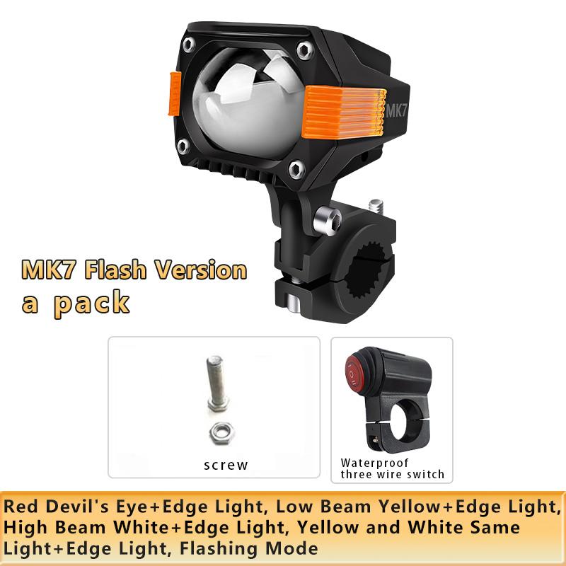 LED Motorcycle Auxiliary Spotlights Hi/Low Beams With Red Devil Eyes Driving Fog Lights for Truck Golf Cart SUV ATV 4X4 12V 24V