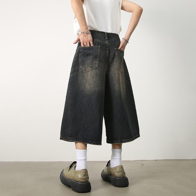 Women Y2k Style Baggy Denim Shorts Wide Leg Short Pants Fashion High Waisted Dark Wash Knee Length Loose Unisex Jeans Casual