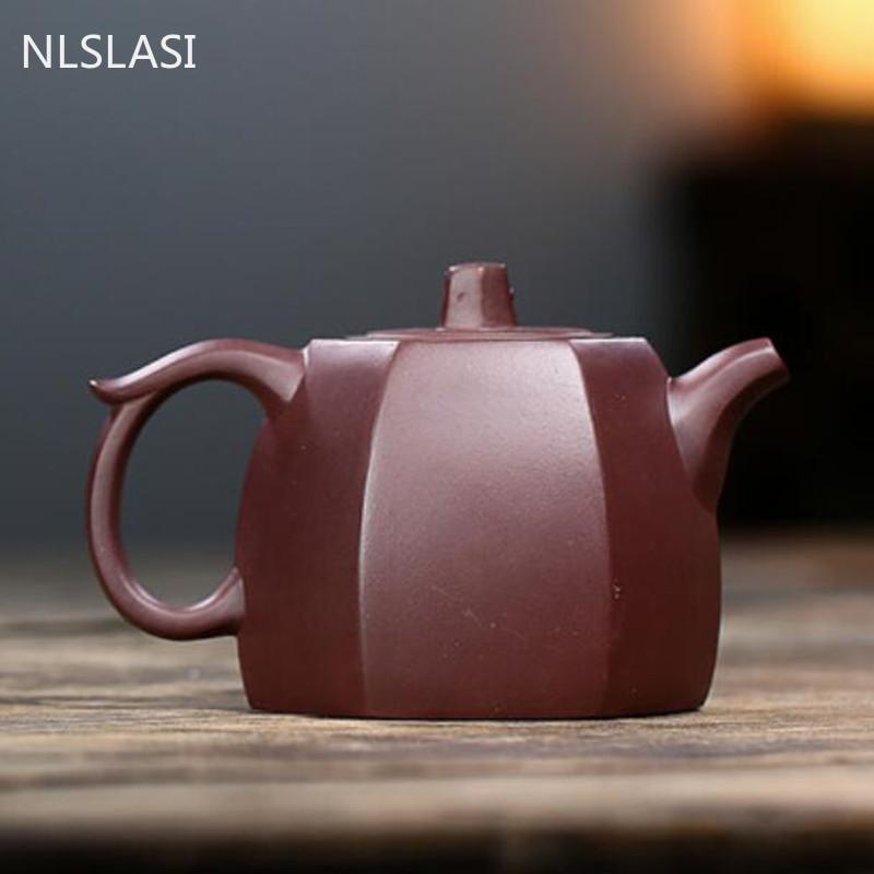 Autentyczny Yixing fioletowo-gliniany dzbanek na herbatę sześć stron kształt ręcznie robiony czajniczek kosmetyczny czajnik chińska ceremonia parzenia herbaty spersonalizowane prezenty 250ml