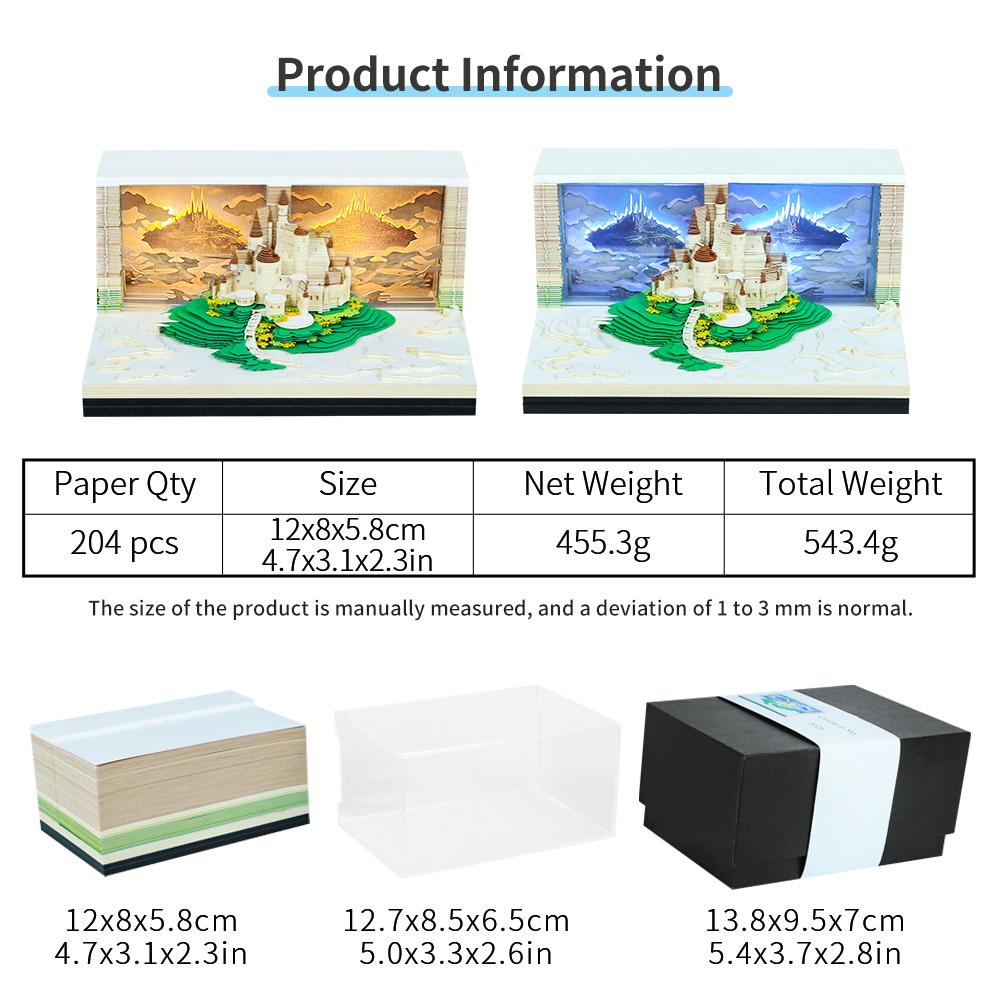 Sky City Anime 3d Paper Art Memo Pad with 3d Model Hidden and Led Light for Promotional Activities Desk Decor and Holiday Gift
