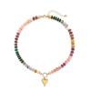 Bohemian Natural Stone Beaded Necklace Stainless Steel Heart Pendant Clavicle Chain