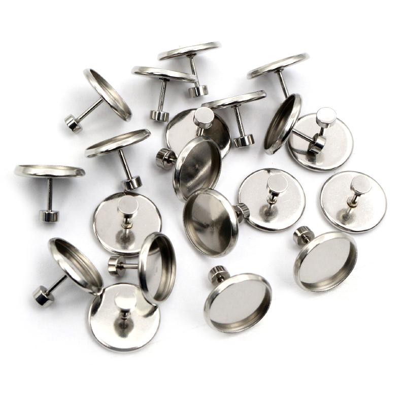 10pcs 8 10 12mm Stainless Steel Black Color Earring Studs Earrings Blank Base Fit 8-12mm Glass Cabochons Buttons Earring Bezels