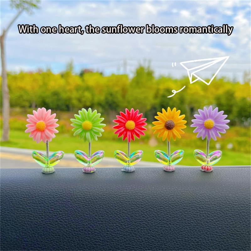 5/10 STÜCKE Neues Produkt Sonnenblume Auto Wackelkopf Kleine Ornamente Federornamente Armaturenbrett Autoinnenzubehör Fensterdeko