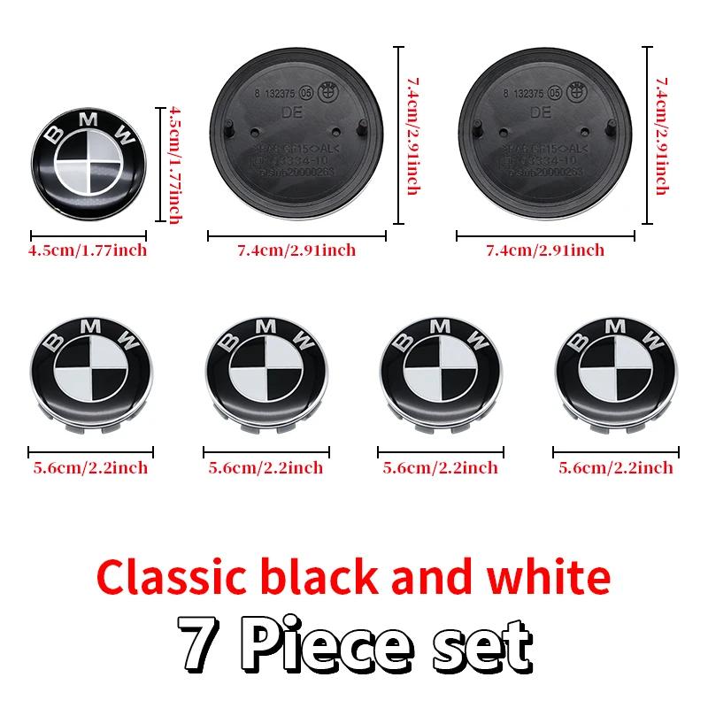 For BMW M 7Pcs Black White Car Front Hood Emblem For BMW X1 X2 X3 X4 Wheel Hub Caps Badge X5 X6 F48 F39 F10 F30 G11 E60 G01 E84 E83 Auto JG8