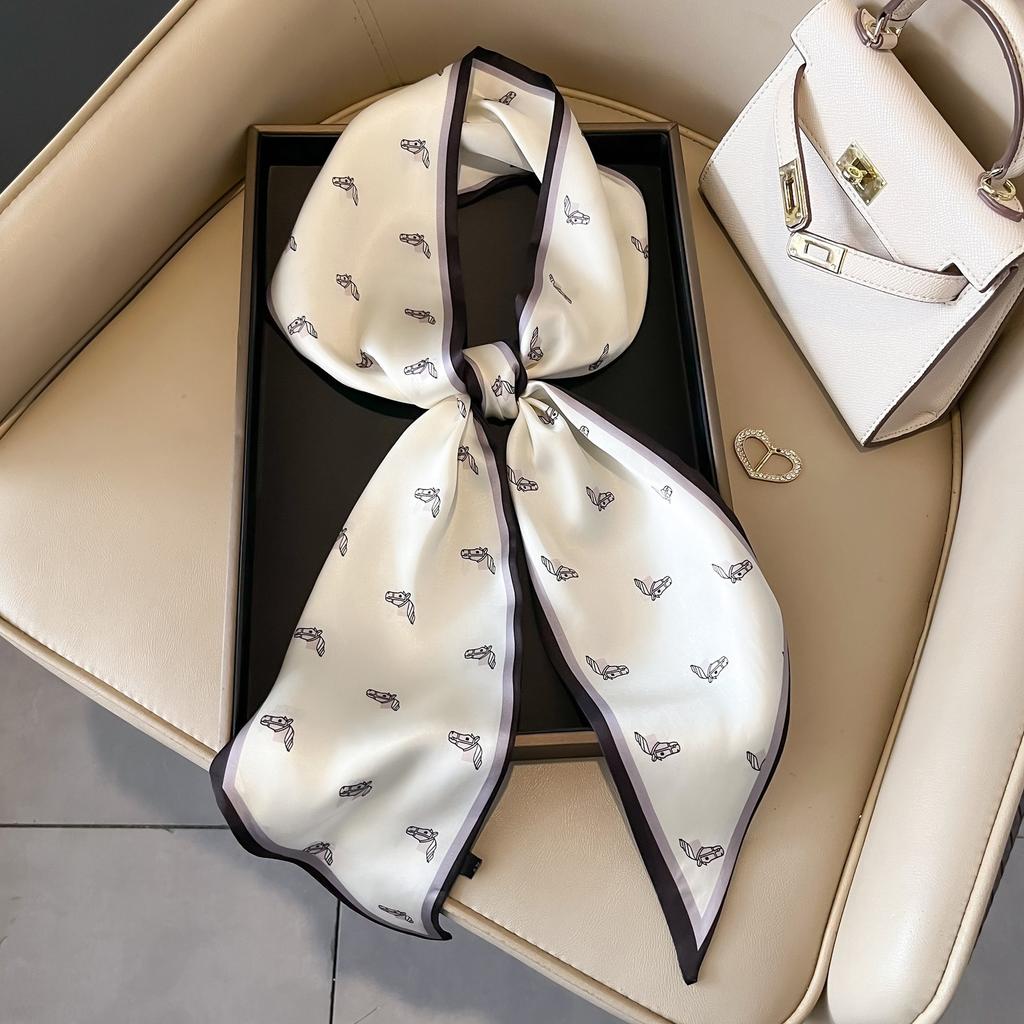 Small long thin bevel silk scarf Women's ethnic style belt Tie hair belt Tie bag ribbon tie yarn scarf Thin scarf