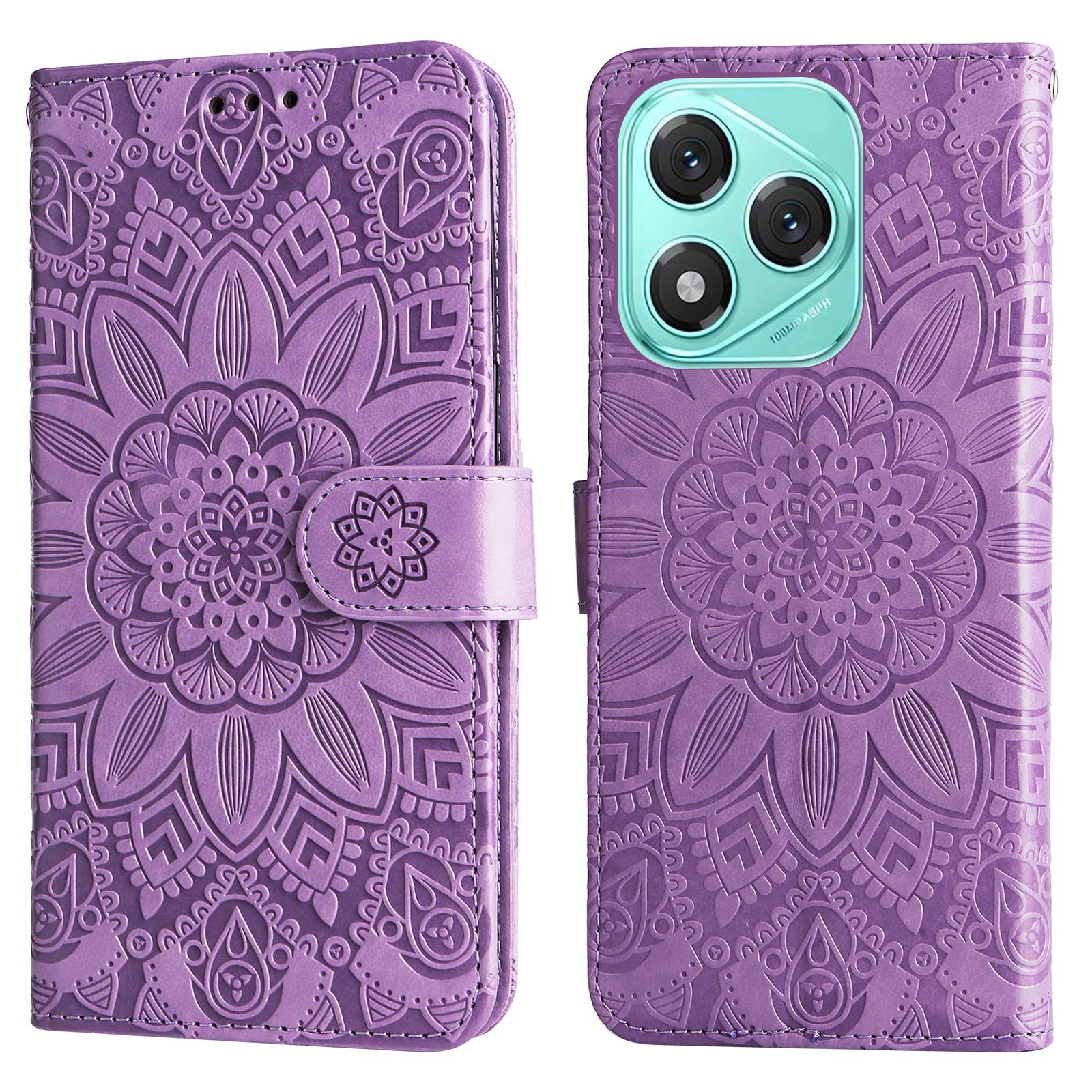 

For Honor 400 Lite Case Sunflower Imprint Leather Wallet Phone Cover Purple