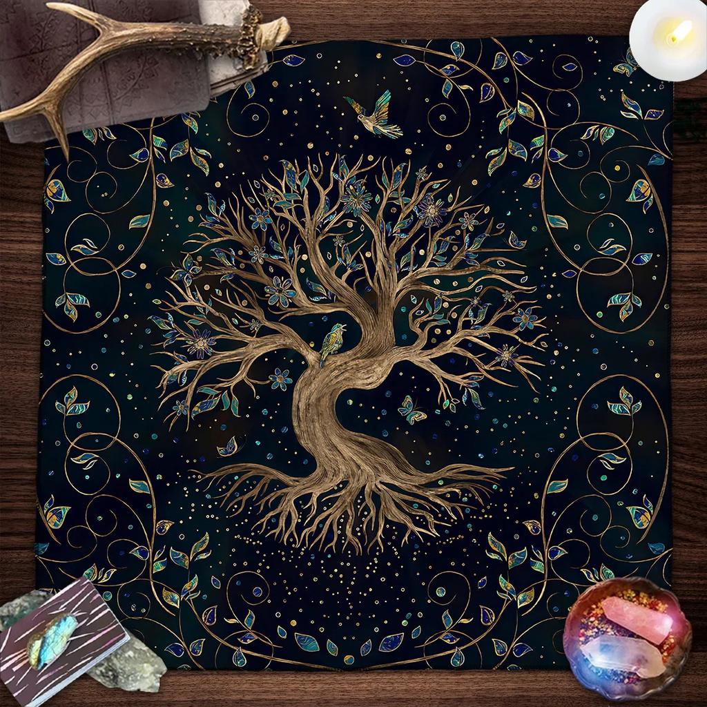 Lebensbaum Tarotkarte Tischdecke Mondphase Pflanzen Tischdecke für Tarot Hexe Wicca Altar Tuch Divination Tuch Kartenunterlage
