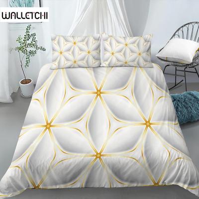 Set Copripiumino Geometrico Misura King Bianco Tonalità Oro Set Biancheria da Letto Bohemien Copripiumino Morbido con Federa Copripiumino Singolo