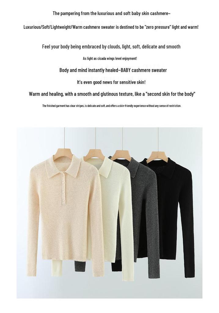 Women's Elegant Slim Fit Cashmere Polo Neck Sweater - Autumn/Winter Wool Knit Top