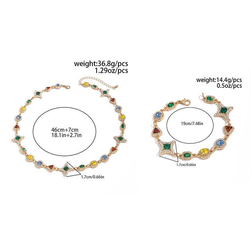 Salircon Trendy Luxury Colorful Crystal Chain Necklace Bracelet Set Men Hip Hop Clavicle Chain Trend Jewelry Male Birthday Gift