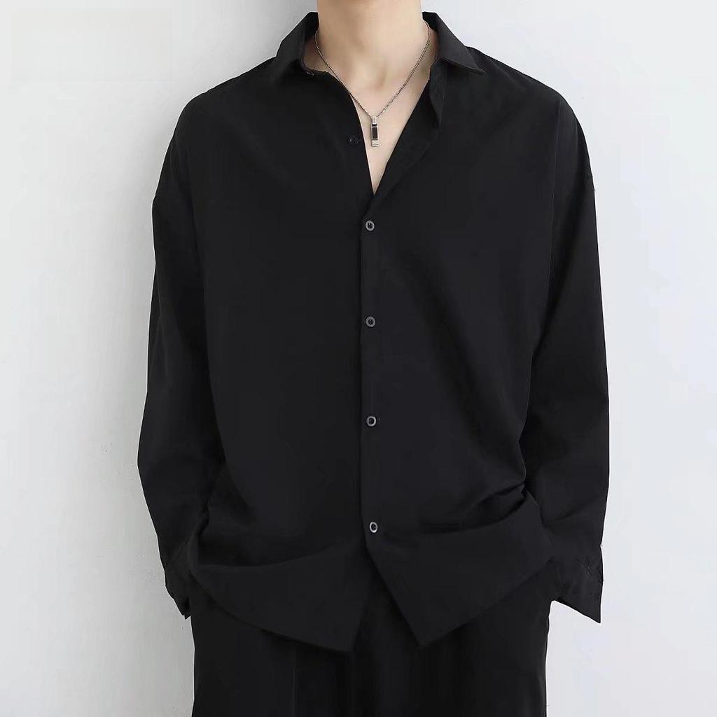 Korean Style Men's Black Long Sleeve Shirt – Trendy Handsome Jacket & Casual White Shirt for Spring/Autumn