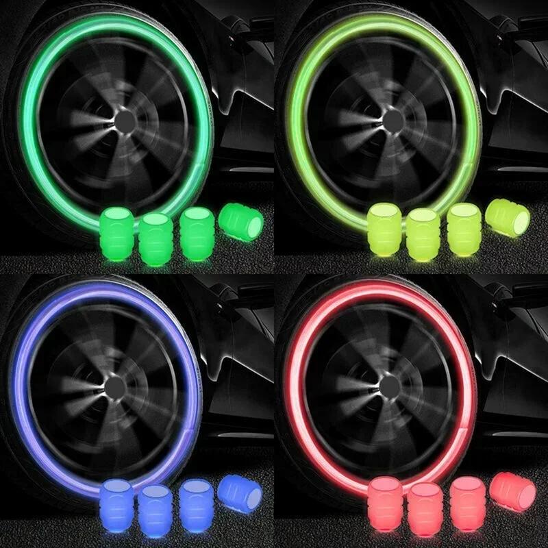 4Pcs Glow-in-the-Dark Tire Valve Caps Fluorescent Light Cover for Motorcycle Bicycle Car Truck Accessories
