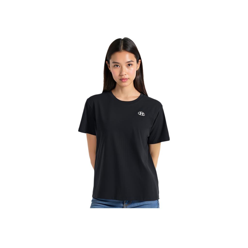 Under Armour Logo Casual Loose Crew Neck Pullover Short Sleeve T-Shirt Women Tops Black 1383045-001