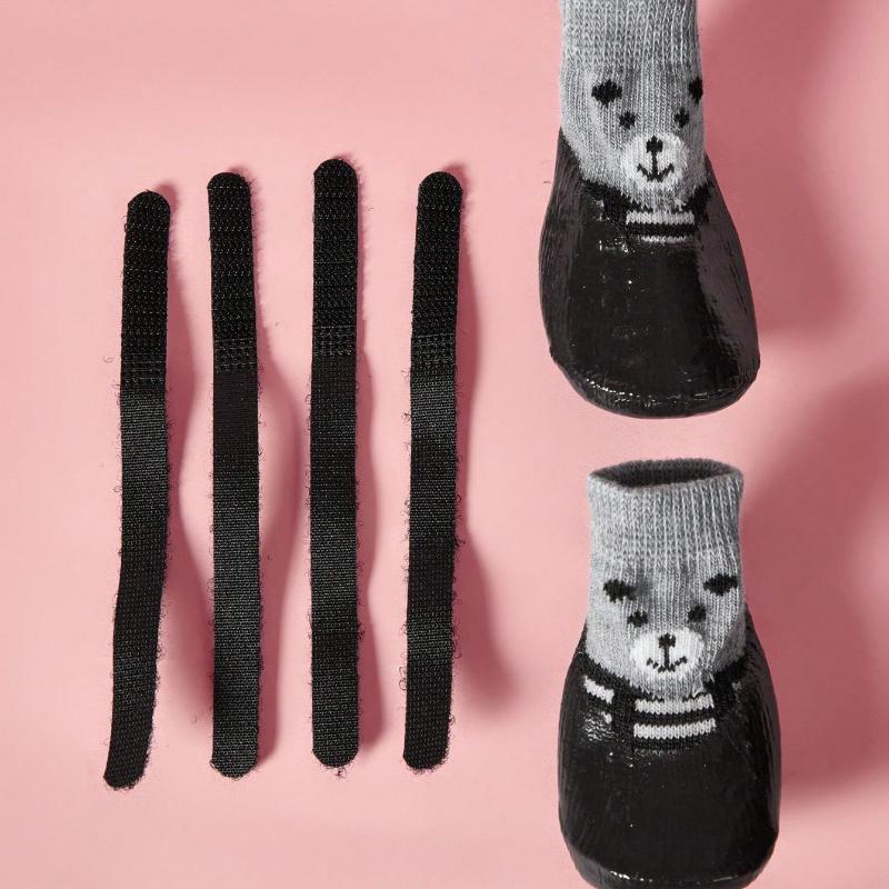 4pcs/Set Dog Cat Waterproof Shoes Socks, Pet Winter Boots, Rain Snow Dog Booties for Small Dog Anti-Slip, Anti-Dirt Puppy Shoes, Black
