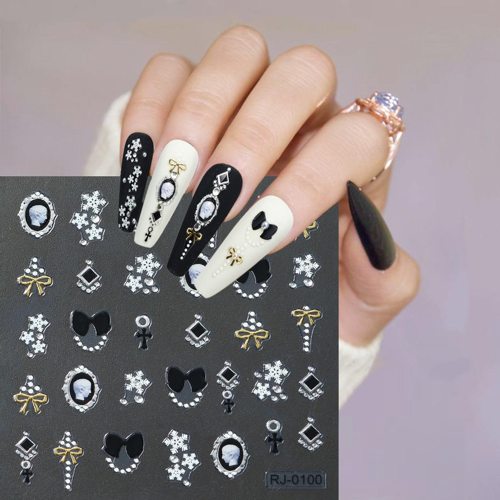 Nail Art Sticker Embossed Snowflake Chain Drill Bow Rhombus Earrings Three-Dimensional Adhesive-Backed Nail Art Sticker
