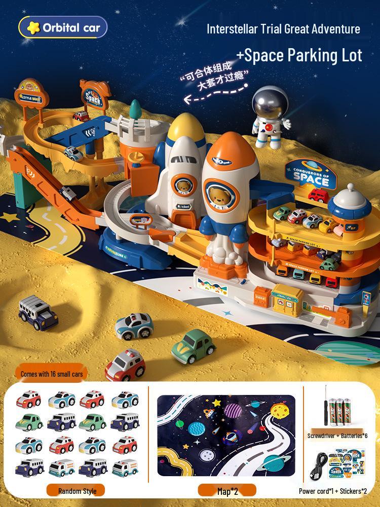 Rocket Space Adventure Track Car Toy for Kids – Educational Building & Parking Set