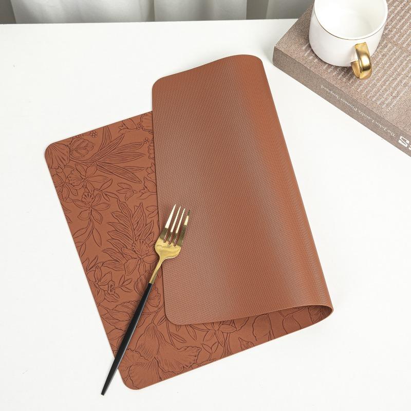 Nordic Embossed PVC Leather Placemats Heat Resistant Non Slip Dining Table Mats Elegant Hotel Home Western Food Table Pads