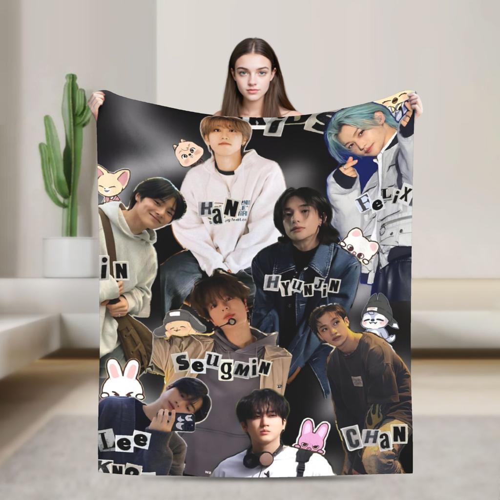 Blankets Travel Office Flannel Throw Blanket Kpop Stray-kids S-skzoo FELIX For Living Room Warm Design Quality Bedspread