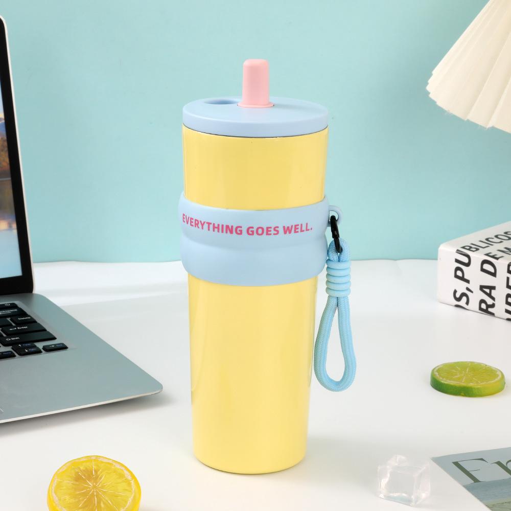 Water bottle Stainless steel thermal insulation straw cup Large capacity accompanying cup Water cup Support LOGO