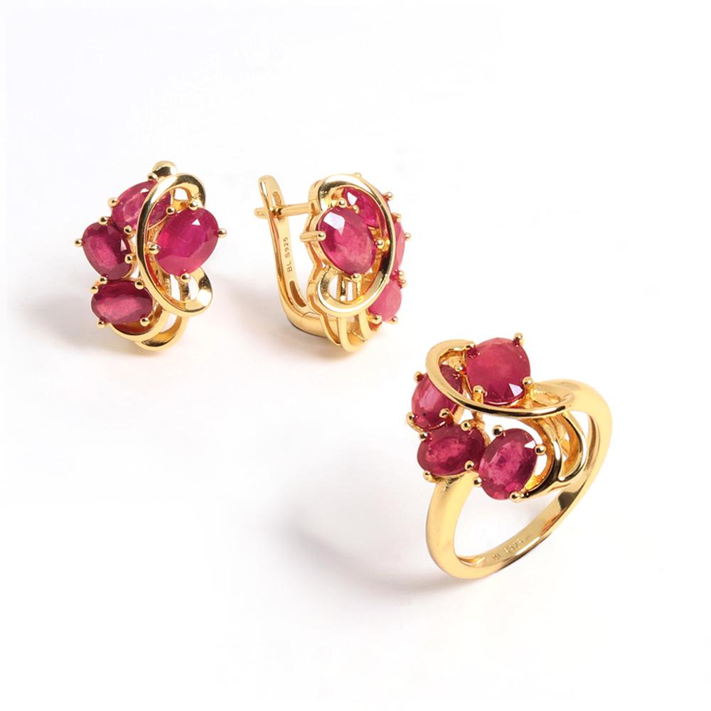 

Роскошный FancyNatural Ruby потрясающий комплект колец и серег из стерлингового серебра 925 пробы роскошные ювелирные изделия для женщин подарок на годовщину и вечеринку US RING SIZE:8# красный