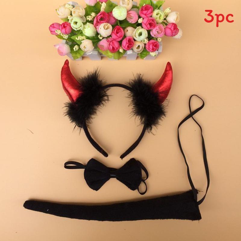 Halloween Animal Tiger Headpiece With Red Horns Demon Headband Cosplay For