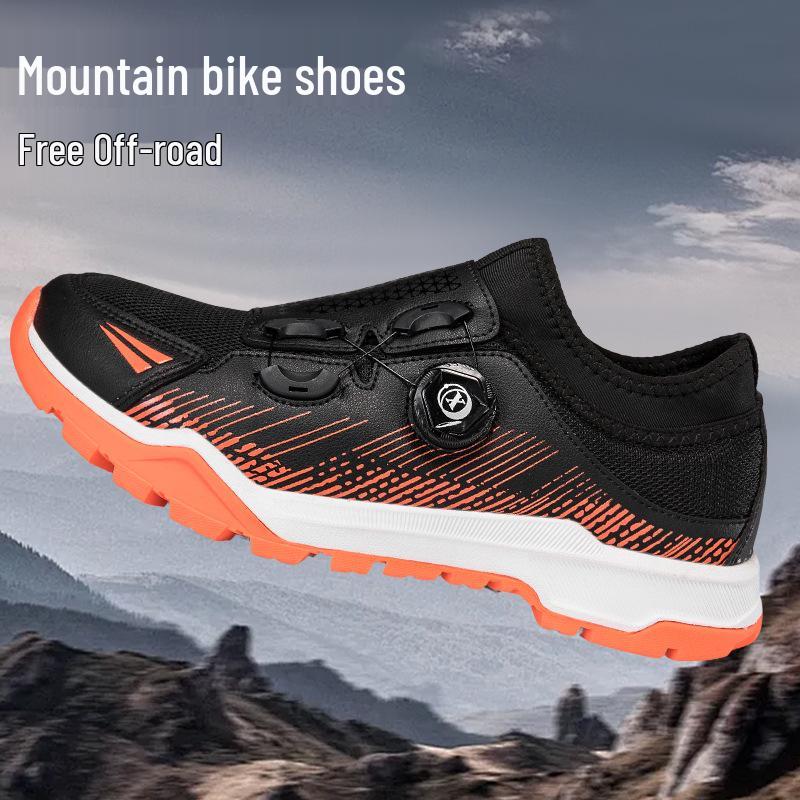 Professional Non-slip Mountain Bike Cycling Shoes with Spikes, Outdoor Sports, Casual, Black/Green, Black/Orange