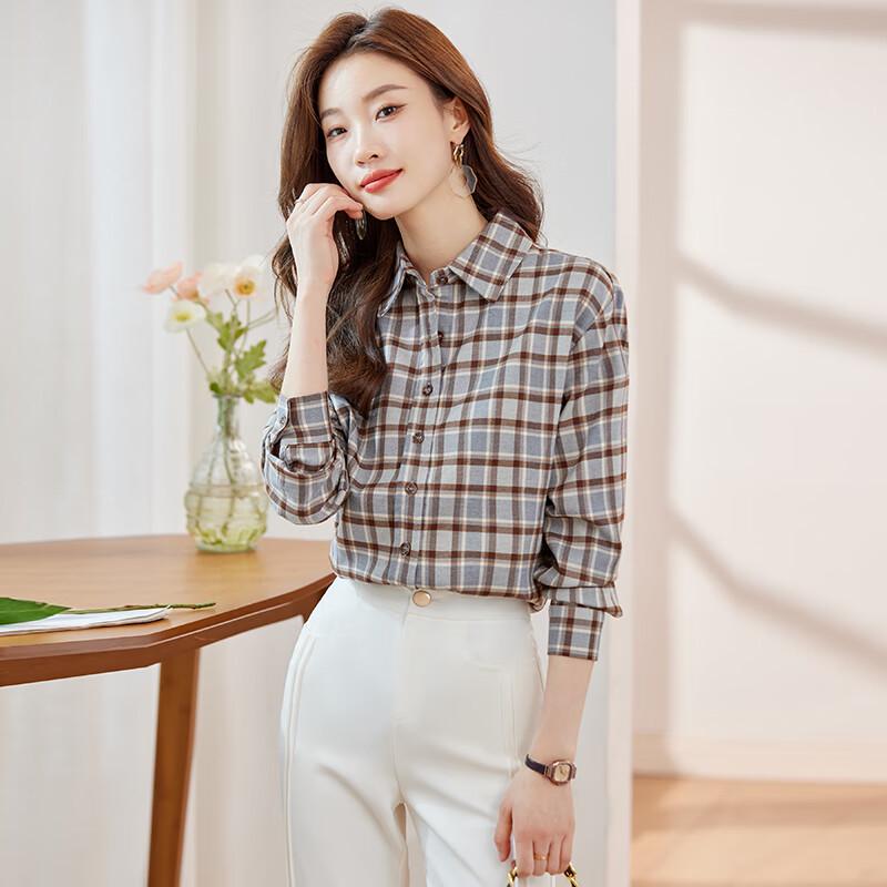 Women's Plaid Long Sleeve Slim Fit Shirt