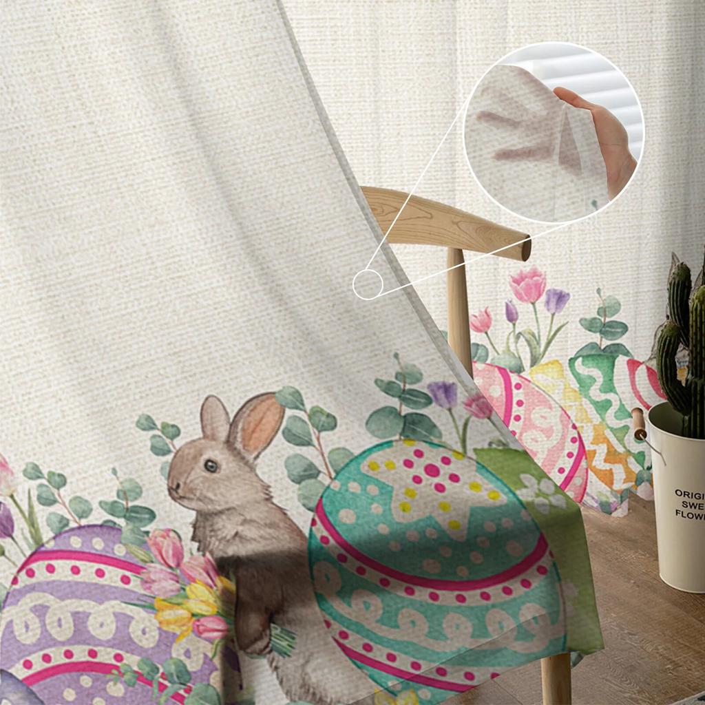 Wielkanocne jaja króliczka wiosenne kwiaty tiulowe zasłony do salonu sypialnia przezroczysta zasłona typu woal okno Home Decor zasłony
