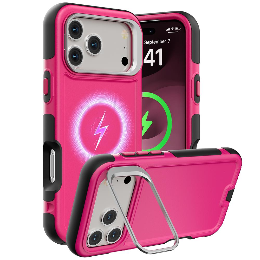 

Heavy Duty Shockproof Lens Metal Ring Holder Case For IPhone 17 Pro Max Air For MagSafe Magnetic Charging Drop Protection Cover iPhone17 Pro рожевий червоний колір