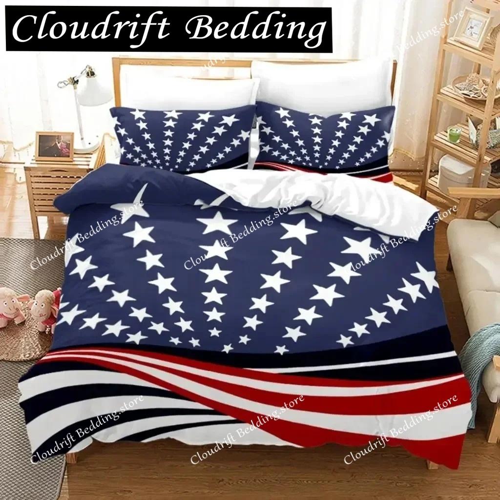 3D Print American Flag Duvet Cover Set Microfiber Decor Bedding Set Independence Day Freedom Theme Quilt Cover for Teens