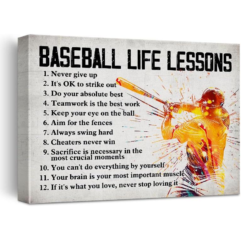 Hijie Baseball Poster Canvas Wall Art for Home Decor, Baseball Life Lessons Motivational Canvas Print Painting, Baseball Gifts for Men Baseball