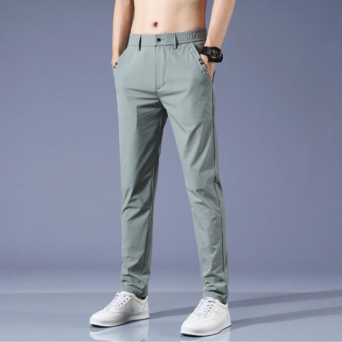 Summer popular casual ice silk nylon trousers men's summer thin slim straight casual trousers men's trendy all-match