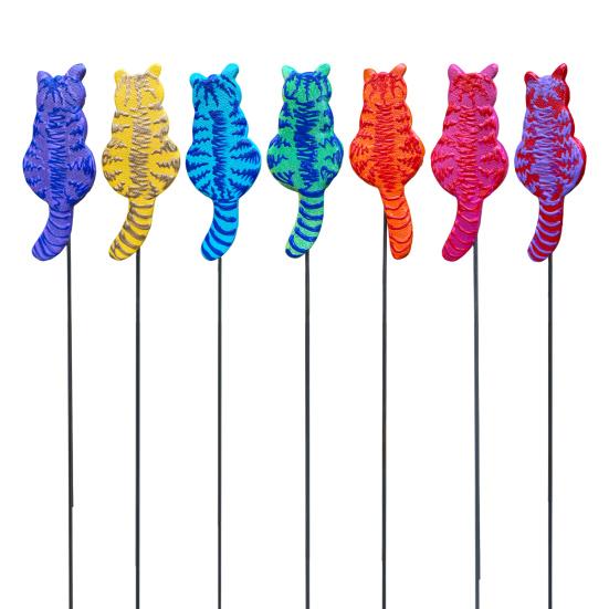 Cat Garden Stake Resin Cat with Metal Ground Insert Stake Colorful Cat Stake for Flower Beds Yard Art Flower Pot