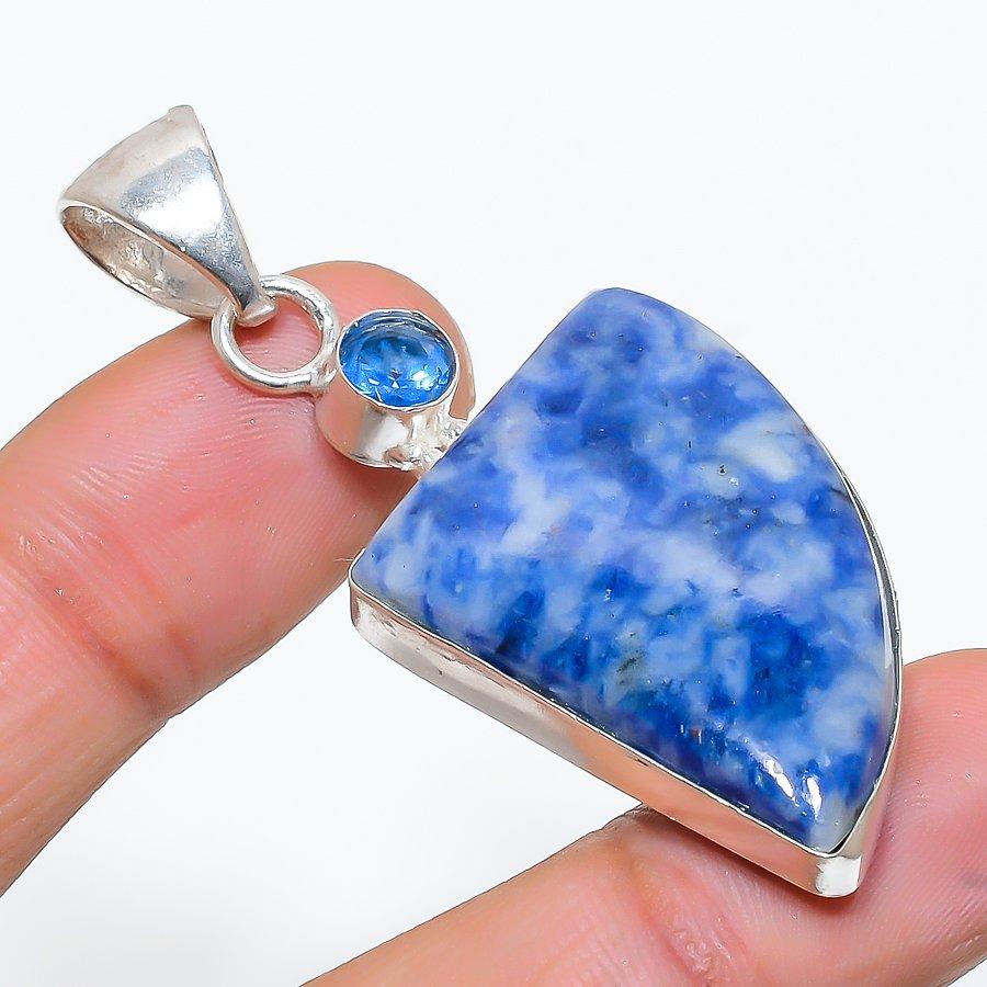 Sodalite, Tanzanite Gemstone 925 Sterling Silver Jewelry Pendant 2.17" SU-8487