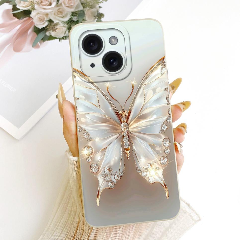 Daisy Bow Pattern Butterfly Flower Cherry Back Cover For iPhone 14 Pro Max Phone Case Soft Silicone Casing On iPhone14 14Plus