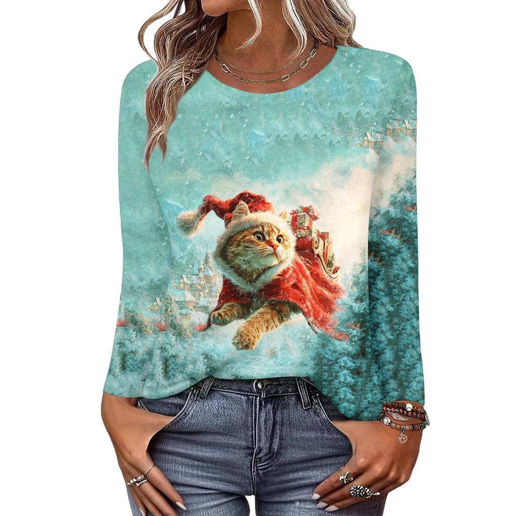 Košile s dlouhým rukávem pro ženy Roztomilý potisk Grafika Trička Halenky Běžné Velikosti Zásadní topy Pulovr