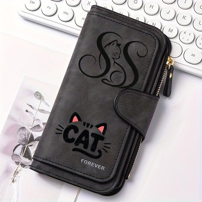 Black Striped Cat Design Women Long Wallet Multifunctional Snap Coin Purse Portable Cute Cat Lover Gift Daily Commute Travel Outdoor Home Use Funny